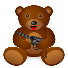 Teddy bear revolver on a white background. Vector illustration.