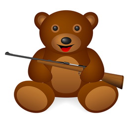 Teddy bear rifle on a white background. Vector illustration.