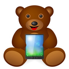 Teddy bear tablet on a white background. Vector illustration.