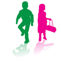 vector silhouette of children.