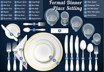 Set of Place Setting Formal Dinner Vector Placemat - 65366859