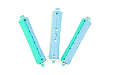 Blue plastic curler put as fork isolated