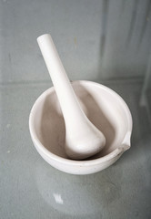 White mortar on table