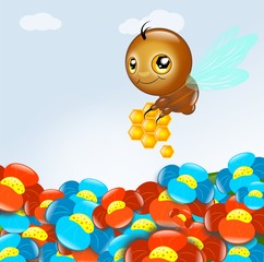 Bee flying above blooms