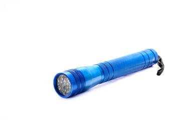 Blue aluminum flashlight isolated