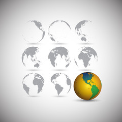 Set of globes, world map vector illustration