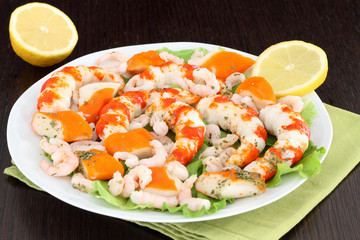 White dish with seafood