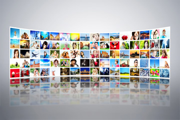 Pictures display on monitors, screens. Multimedia broadcast