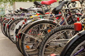 Fototapeta na wymiar many bikes on street