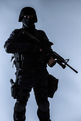 SWAT officer backlit