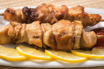 Skewers of chicken meat