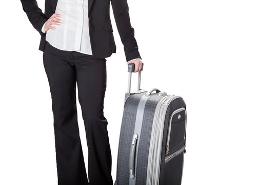 girl with baggage, isolated white background