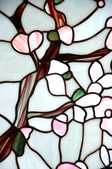stained glass window with floral pattern - obrazy, fototapety, plakaty