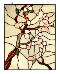 stained glass window with floral pattern on white - obrazy, fototapety, plakaty
