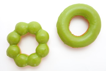 macha green tea sweet donut on white background