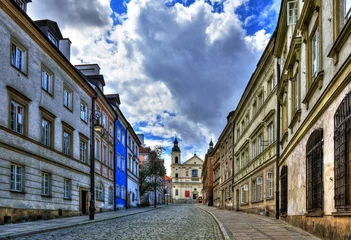 Fotobehang Artistiek monument Street of the old town in Warsaw. Street Mostowa