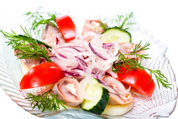 Tomato Salad With Cucumber, Onion And Herring