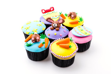 Easter cupcakes isolated white background