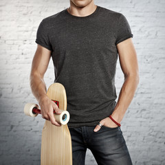 young man wearing blank t-shirt