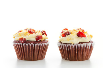 Red cupcake velvet isolated white background