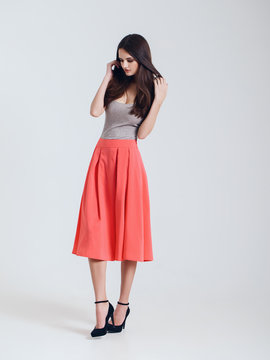 Girl in beautiful skirt. vogue style