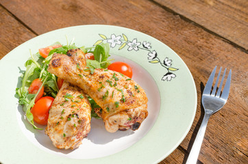 Grilled chicken drumstick with vegetable