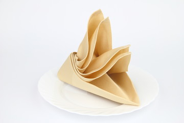 Folded napkin on the white plate