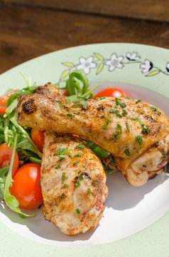 Grilled chicken drumstick with vegetable