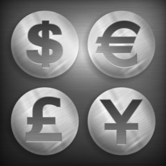 Set of round icons with money signs on grey, vector illustration