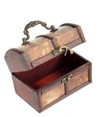 Wooden chest with hook lock open