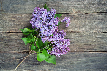 beautiful lilac on dark wooden surface