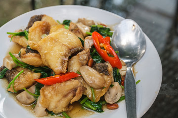 Striped bass stir celery