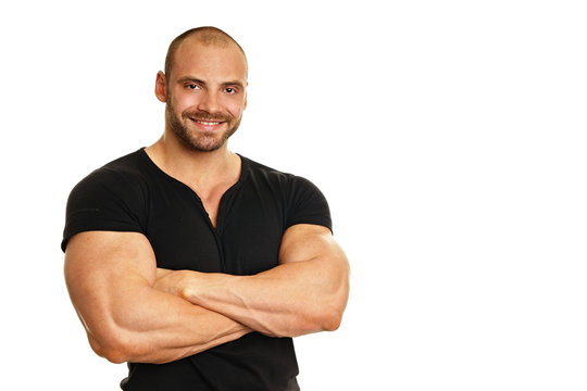 Muscular Man In Black Shirt, Right You Can Write Some Text