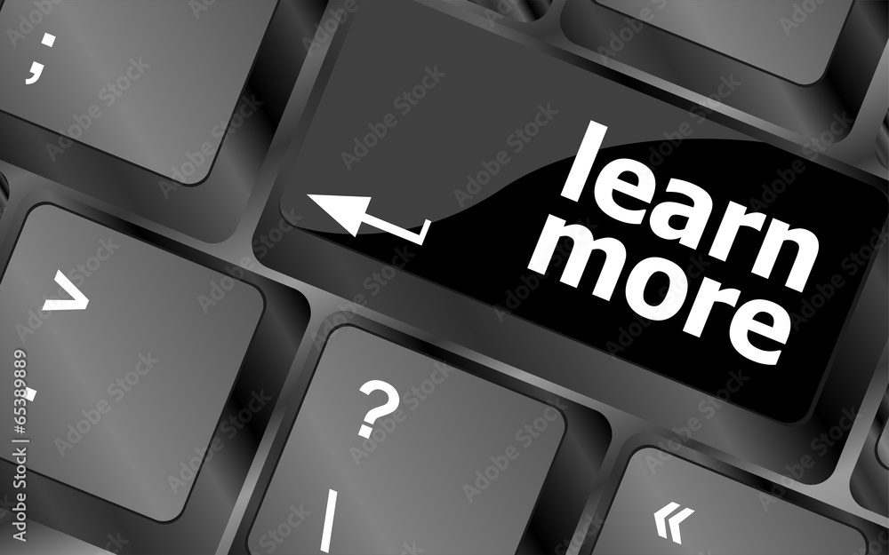 Poster education concept with learn more button on computer keyboard