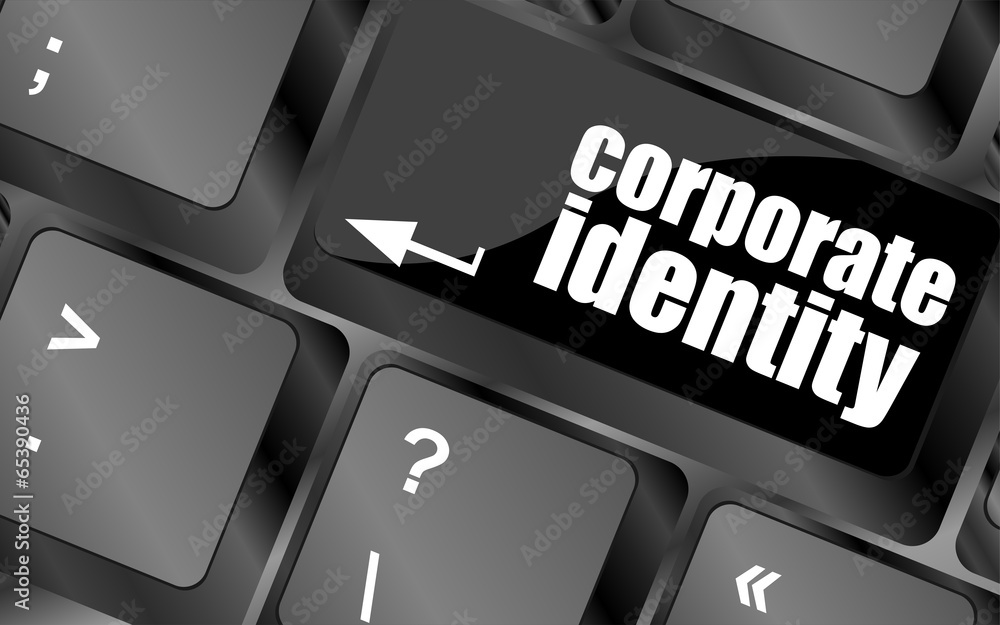 Poster corporate identity button on computer keyboard key