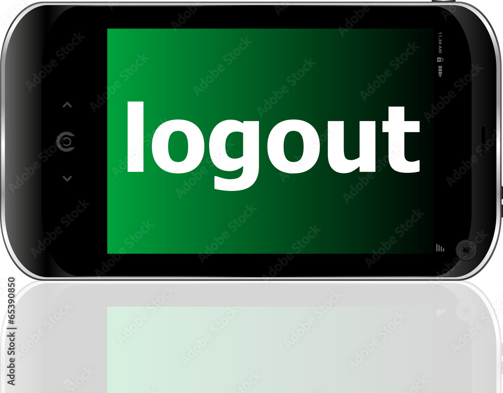 Poster web development concept: smartphone with word logout on display