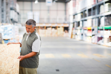 Man buying construction wood in a  DIY store