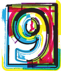 Colorful Grunge Font NUMBER 9