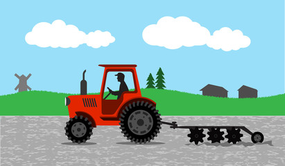 tractor processes the earth a rural landscape © dervish15