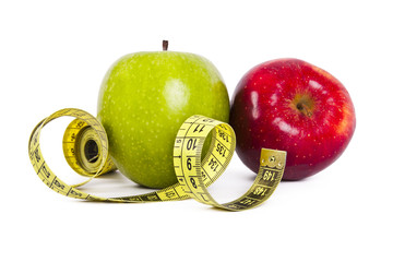 apple with tape measure, concept of healthy eating, lifestyle