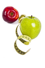 apple with tape measure, concept of healthy eating, lifestyle