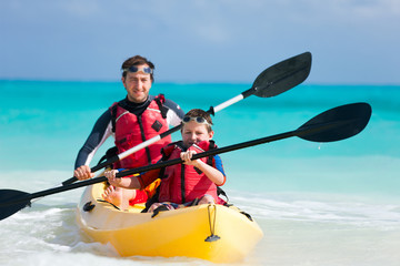 Father and son kayaking