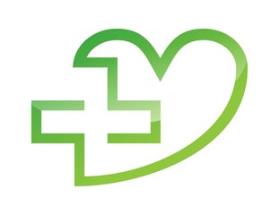 Obraz premium plus, heart, health, icon, symbol, medicine, care, green, cross, logo, design