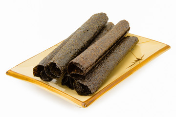 fried seaweed roll on white background