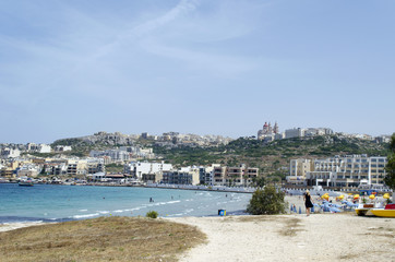 Fototapeta na wymiar Mediterranean sea at summer day. Mellieha, Malta Island, Europe