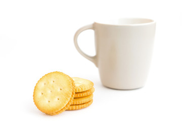 Break time and coffee cup  isolated on white