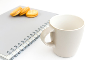 Break time and coffee cup  isolated on white
