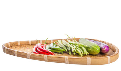 Vegetables on wicker tray