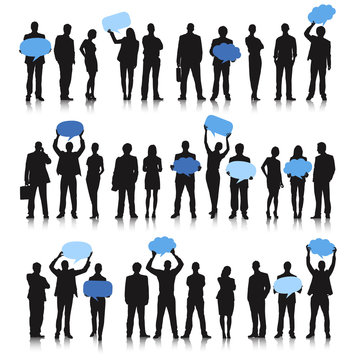 Silhouette of Business People Holding Empty Speech Bubble