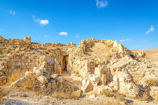 Ruins of Shawbak castle of a Crusader in Shawbak, Jordan.